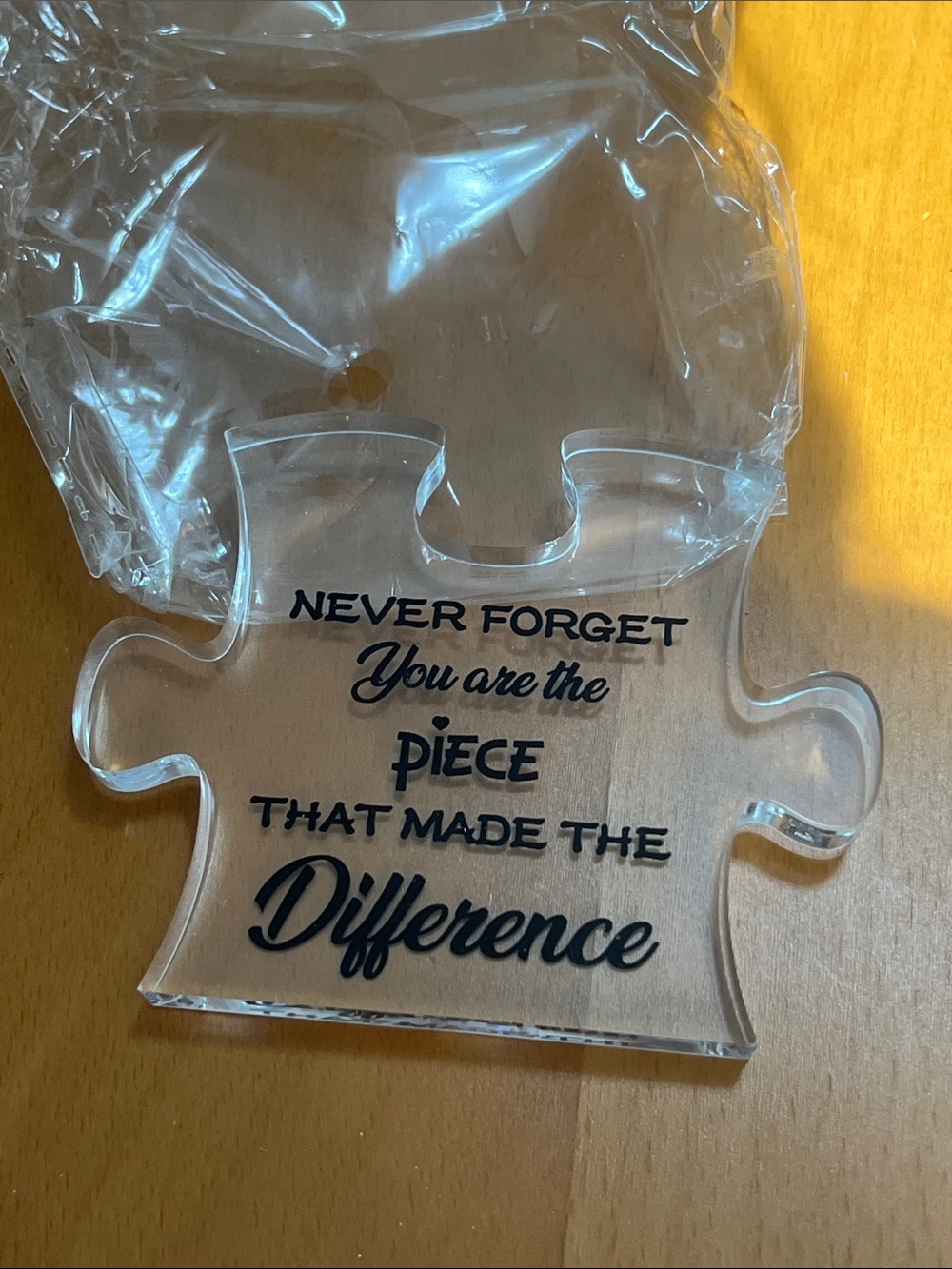 New Clear Acrylic Puzzle Piece - "You are the Piece That Made the Difference"